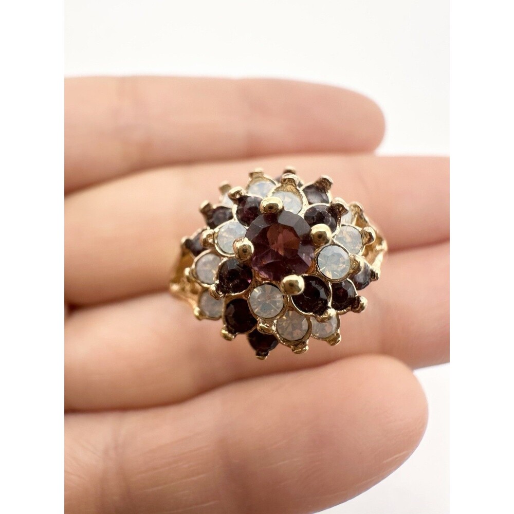 Vintage 18k H.G.E Cluster Ring Dome Cocktail Size 6.75